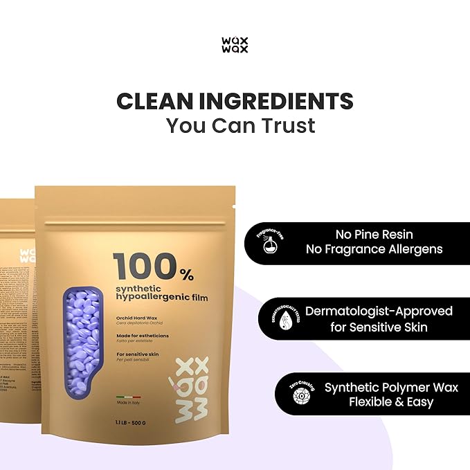 Orchid Hard Wax Beads | Facial Wax for Ultra Sensitive Skin | Rosin-Free, Hypoallergenic, Strip-Free | Low Melting, Cruelty-Free & Eco-Friendly Waxing Beads | Made In Italy - 1.1lb