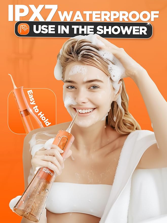 WELLFINE Water Dental Flosser Teeth Pick: Portable Cordless 4 Modes Flossers Pic 300ML Rechargeable Floss Pik Powerful IPX7 Waterproof Oral Irrigator for Cleaning Gum Care Braces for Home Travel