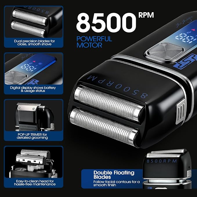 DSP Foil Shavers for Men, Electric Razors, Face Shaver with Pop Up Trimmer, Two-Speed Adjustable, Travel Lock, IPX6, Gift for Man