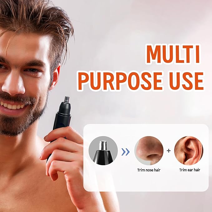 7AM2M PersonalCare Electric Nose and Ear Hair Trimmer – Rechargeable, 9000 RPM High-Speed Precision Cutting, Detachable Washable Blade, Portable Design Dark