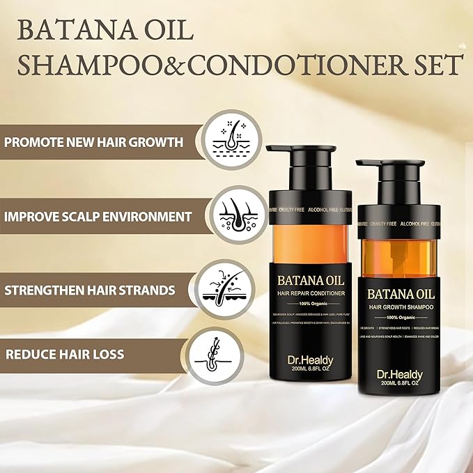 Batana Oil Shampoo and Conditioner Set - for Hair Growth,Thickening & Hydration,Sulfate Free - Fights Hair Loss & Clarifies Scalp - for Men & Women (6.8 Fl Oz×2)