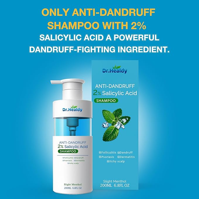 Salicylic Acid Shampoo - Oil Control & Scalp Build-Up Prevention, 2% Salicylic Acid,Anti Dandruff and Itch Relief for Women and Men - Sulfate and Paraben Free (6.8 FL.OZ)