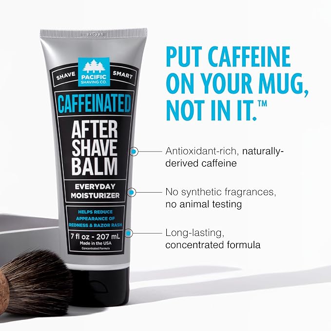 Pacific Shaving Company Caffeinated Aftershave, Men's Grooming Product - Antioxidant Daily Face Lotion + After Shave - Spearmint Post Shave Balm for Sensitive Skin (3.4 Fl Oz, 2 Pack)