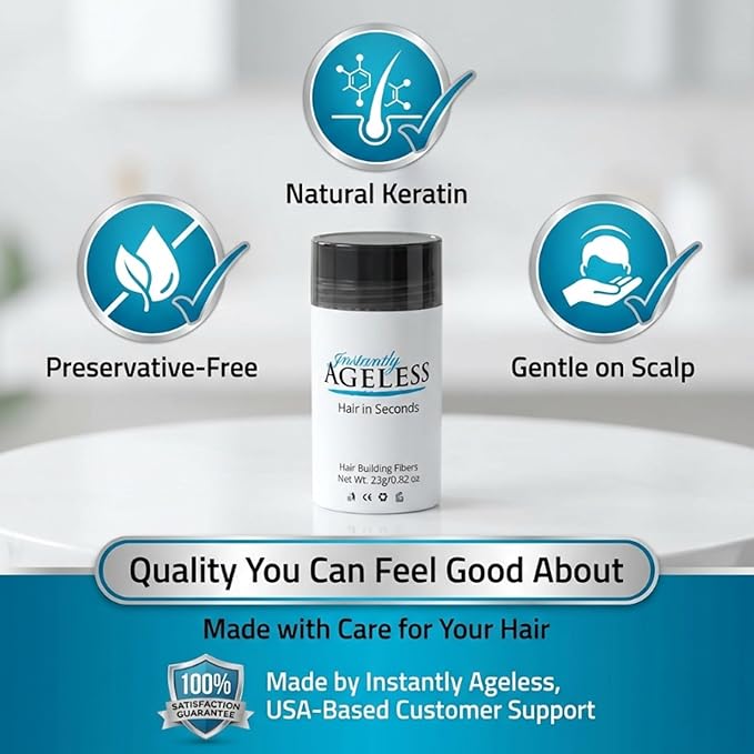 Instantly Ageless® Hair in Seconds™ Hair Building Fibers – Hair Thickening Fibers for Thinning Hair & Hair Loss for Fuller-Look - 0.83 oz (23g) - Black
