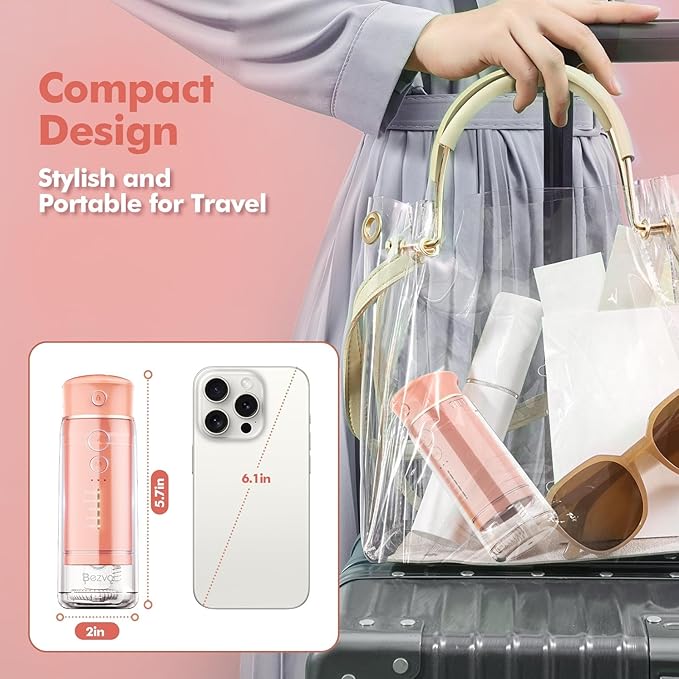 Water Flosser Mini Cordless Portable: 5 Modes Travel Water Dental Floss with Telescopic Water Tank, IPX7 Waterproof Oral Irrigator for Teeth Cleaning Gums,Orthodontic,Braces Dental Care (Peach Fuzz)