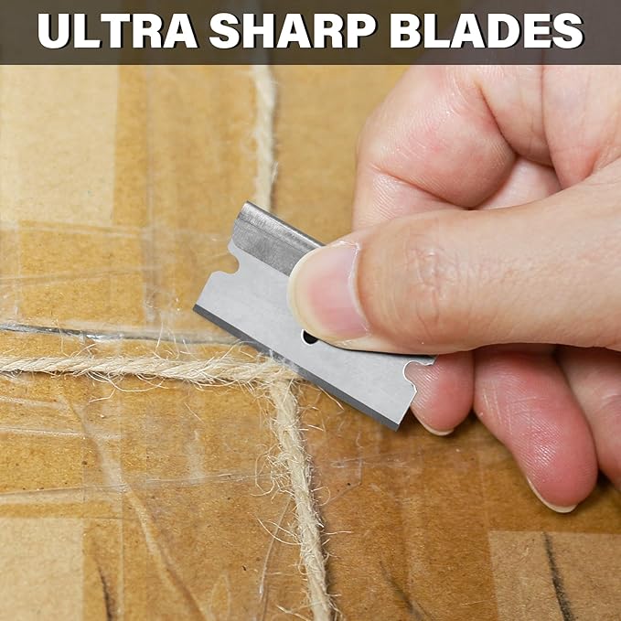 HAUTMEC 100 Pack Single Edge Razor Blades, Heavy Duty Edge Blades, Ultra Sharp, Rust-Resistant,Industrial & DIY Use, Fits most Standard Scraper & Utility Knife, for Removing Decals, Stickers 25029