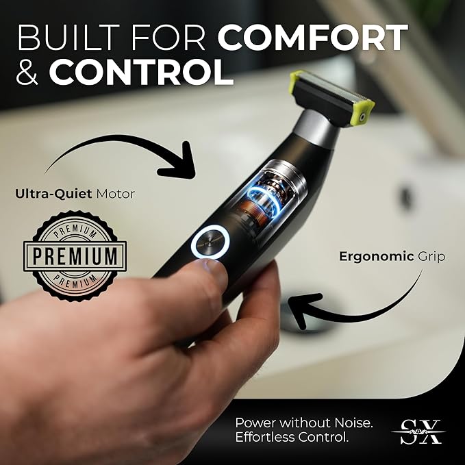 Beard Trimmers for Men & Womens Body Shaver with Skin-Safe Dual Razor Blades for Sensitive Areas | Waterproof Rechargeable Cordless Pubic Hair Trimmer for Chest & Bikini with 3 Combs | Black