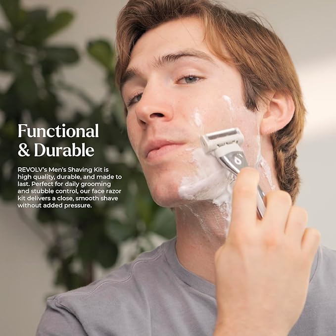 REVOLV - Men’s Razor - 1 Premium Weighted Handle + 1 Dual-Sided Cartridge - For a Closer, Smoother Shave - Safe on Sensitive Skin - Black