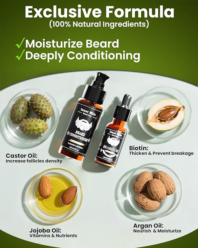 Comfy Mate Beard Kit for Men Grooming and Care: with Beard Shampoo & Conditioner Oil and Balm Brush Comb Scissors, Father's Day - Christmas - Birthday Gifts for Men Stocking Stuffers for Him Husband
