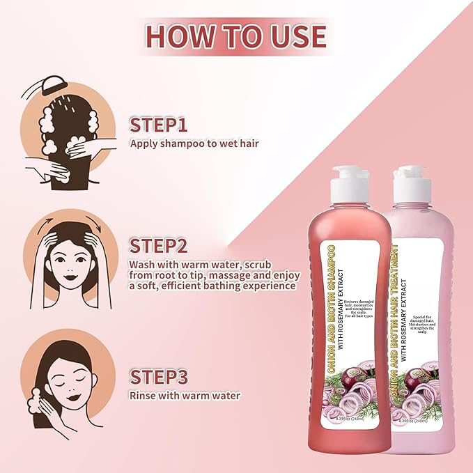 Onion Biotin and Rosemary Shampoo, Soft Hair & Shine for Hair Growth, Hair Loss and Thinning Hair (2 Set)