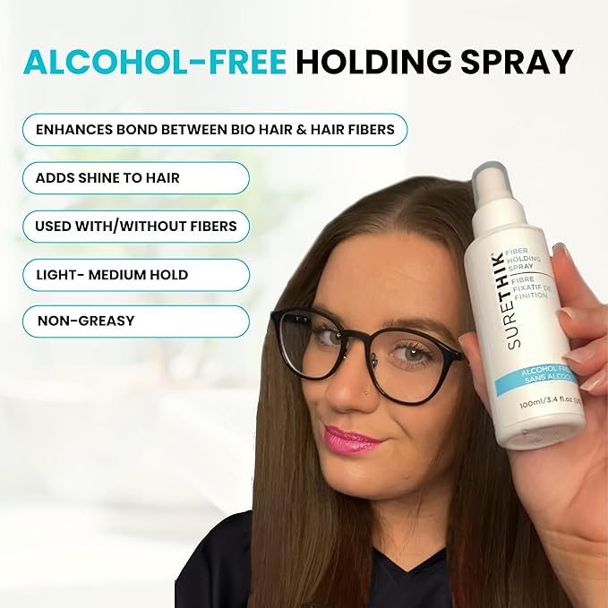 SURETHIK Starter Kit with Application Tools, Comes with 15g Hair Fiber (GREY), Fiber Holding Spray, Pump Applicator and Hairline Tool, 4 Piece Set