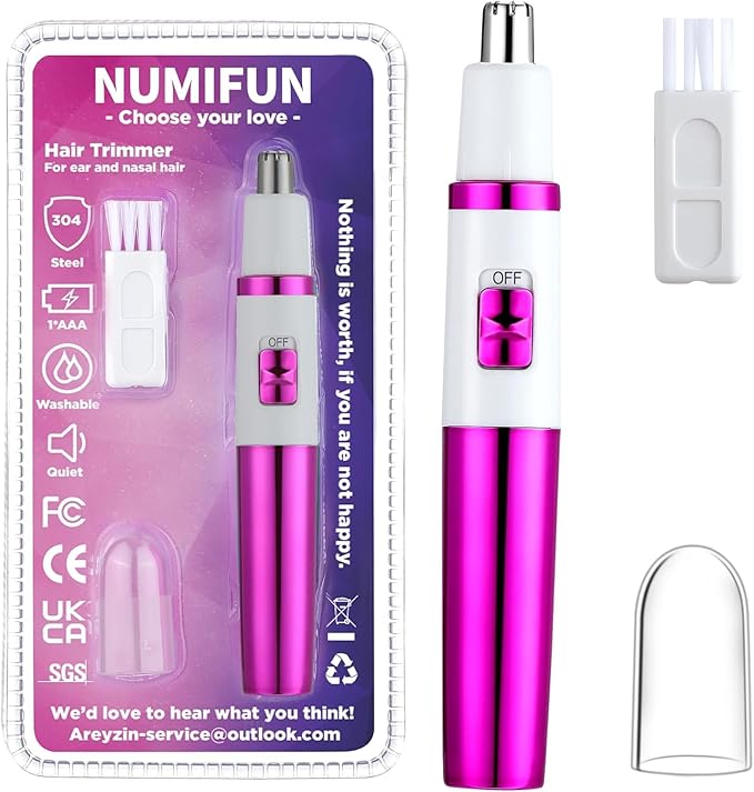 Ear and Nose Hair Trimmer for Women Nose Hair Clipper Professional Painless Noses Trimmer Ladies Eyebrow and Facial Hair Trimmer Battery-Operated, Waterproof Dual Edge Blades for Easy Cleansing