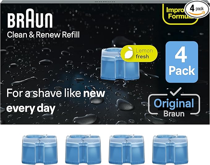 Braun Clean & Renew Refill Cartridges CCR, Replacement Shaver Cleaner Liquid Solution for Clean&Charge System, Pack of 4