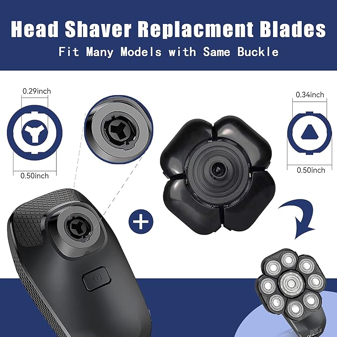 Universal Replacement Heads for Blade,Replacement Blades Compatible with Most Major Head Shaver Brands, Easy-to-Install Electric Razor Shaver Heads for Bald Men. (9 Black)