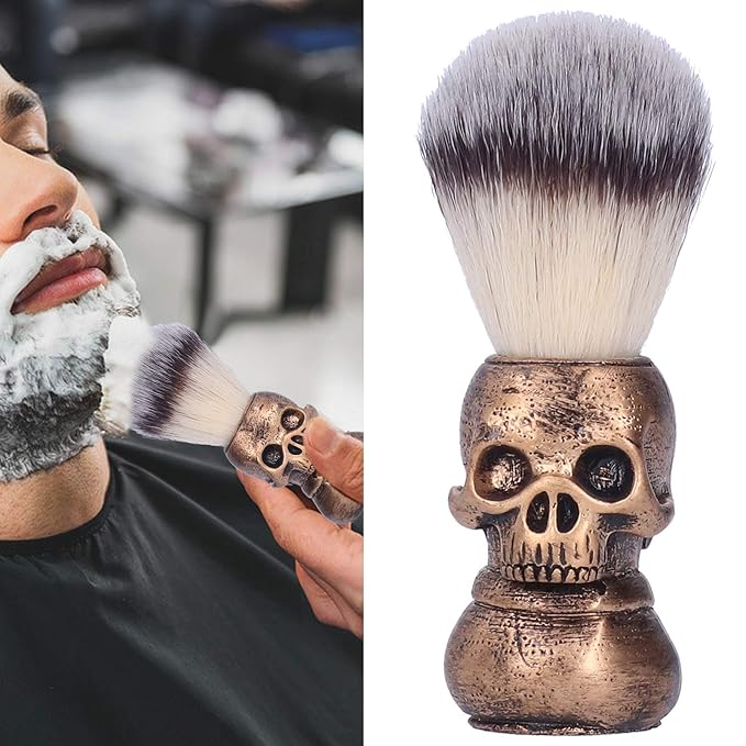 Barber Cleaning Hairbrush, Neck Duster Shaving Beard Brush with Creative Skull Handle Hair Brush Cleaning Tool for Professional Salon and Home