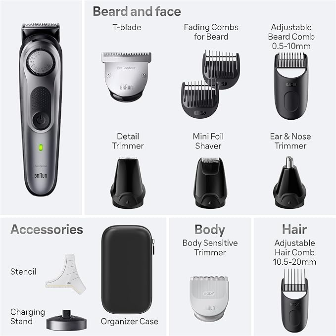 Braun All-in-One Men's Shaving Kit Series 7 7420, 11-in-1 Beard, Face, Nose, Ear Trimmer, Hair Clippers, Body Groomer and Manscaping, Holiday Gifts for Men