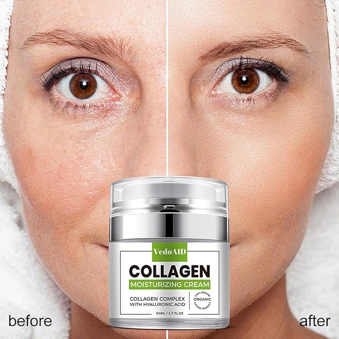 Collagen Moisturizing Cream with Hyaluronic Acid, Deep Hydrating Anti-Aging Face Cream for Firming Skin, Day & Night Facial Moisturizer for Women & Men, 1.7 fl oz (50ml)