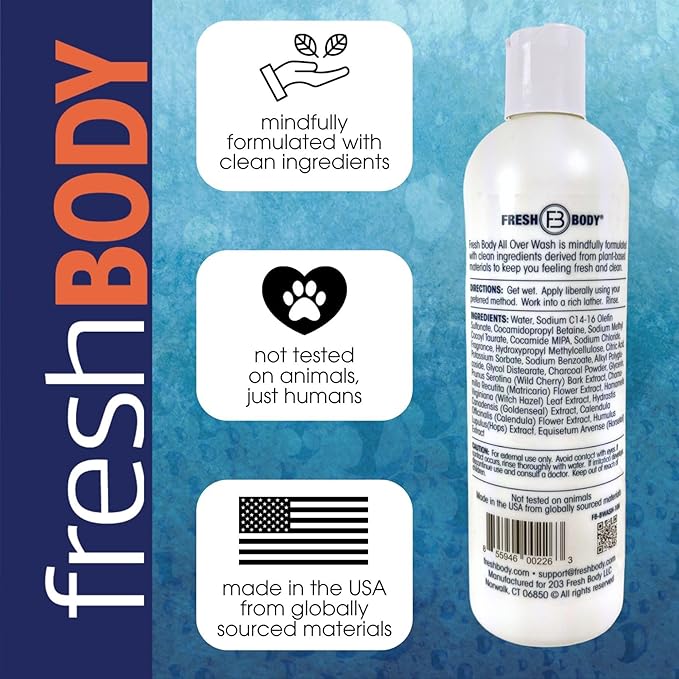 Fresh Body All Over Wash Travel Size Body Wash & Shampoo for Men & Women (3 Pack) - Citrus Vanilla Grove Shower Gel for Hair, Face & Body, 3.4oz - No Alcohol, Sulfates, Dyes or Parabens