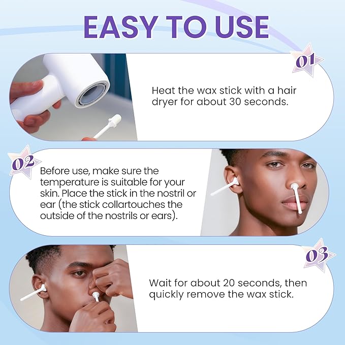 Pre Wax Nose Sticks Kit For Men, 16 Sticks, Ear Hair Removal, Nose Waxing, 15-20 Uses Ear wax kit Hair Removal for Men and Women,Safe Quick Painless Hair Remover Kit