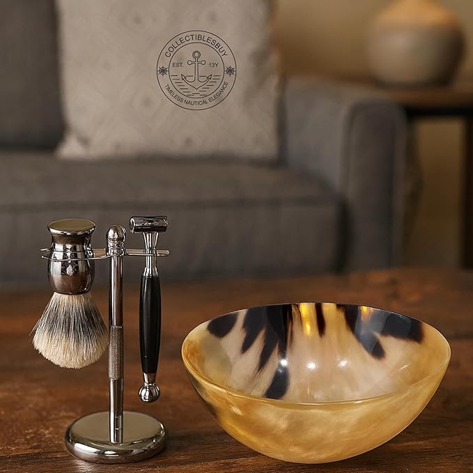 collectiblesBuy Handcrafted Vintage Ox Horn Shave Bowl – 5" Palm Lathering Shaving Soap Bowl for Men – Natural Horn, Lightweight, Unique Gift, Home Décor Accent