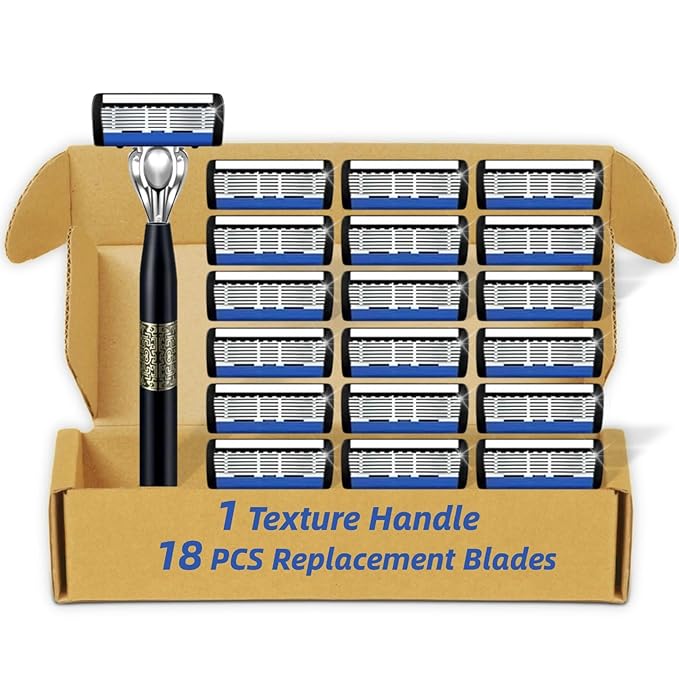7-Blade Razor for Men, Men's Manual Refill Cartridges Razors Kit, Dual Lubrication Precision Beard Trimmer, Safety Men's Shaving Essentials Kit for Smooth and Comfortable Shave (1 Razor + 18 Blade)
