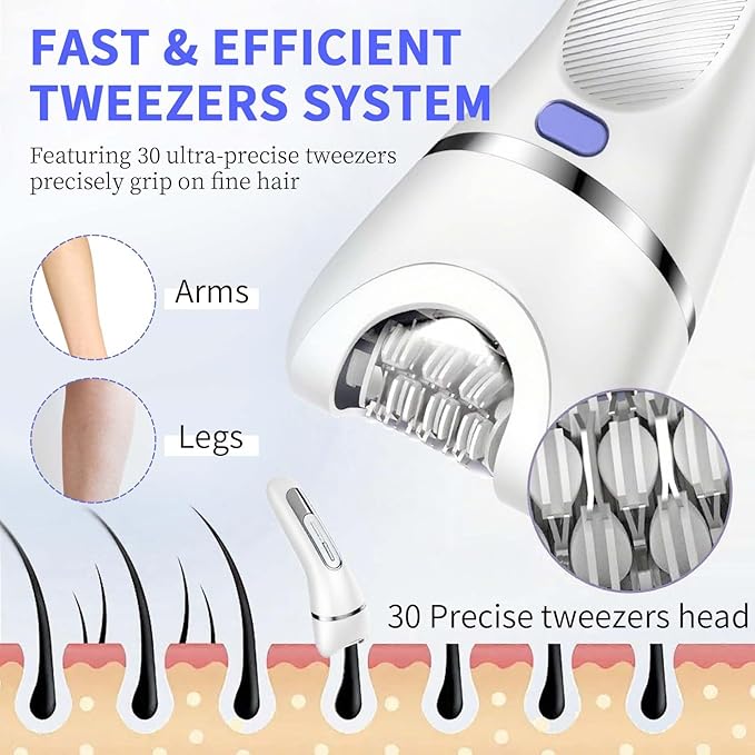 7-in-1 Bikini Trimmer for Women - Painless Electric Razors for Silk Skin, Body Hair Trimmer for Face Legs Underarms, Waterproof Wet & Dry Rechargeable Lady Shaver with USB Dock, IPX7, White