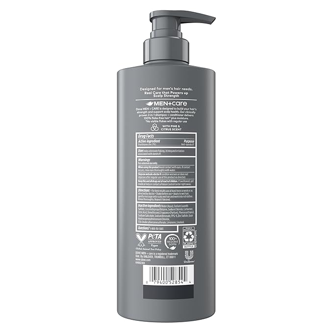 DOVE MEN+CARE 2-in-1 Shampoo + Conditioner Anti-Dandruff 1 ct to Improve Scalp Health, with Pyrithione Zinc, 18 oz