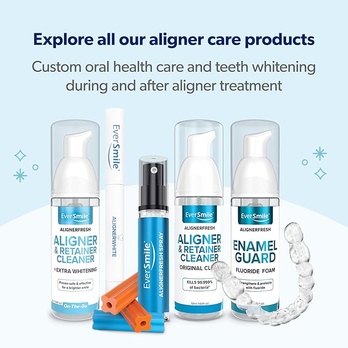 EverSmile AlignerFresh Extra Whitening Foam – Cleaner Compatible w/Invisalign and All Clear Aligners and Retainers – Eliminates Bacteria, Whitens Teeth, Fights Bad Breath – 50ml (2 Pack)