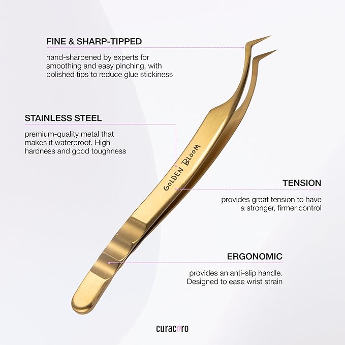 Curacoro Lash Tweezers for Eyelash Extensions – LashSmith 90° Eyelash Tweezer for Volume & Promade Fans