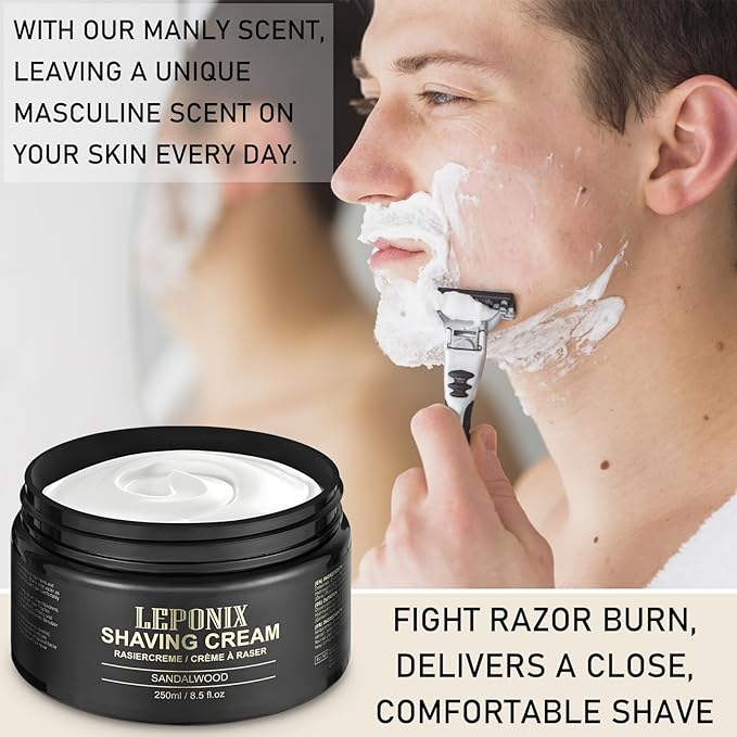 Shaving Cream Mens – 8.5oz Extra Large Shave Cream - Rich Lather Prevents Razor Burn & Irritation, Moisturizes Dry Skin - Gentle Formula for Seniors - Secret Santa Gifts
