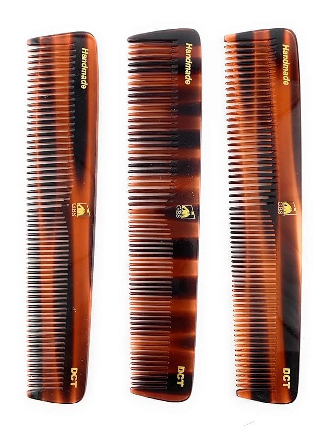GENTS 7 Inch Tortoise Hair Combs Pack of 3 – All Purpose Dressing, Styling & Detangling Combs for Barbers, Stylists & Everyday Hair Care