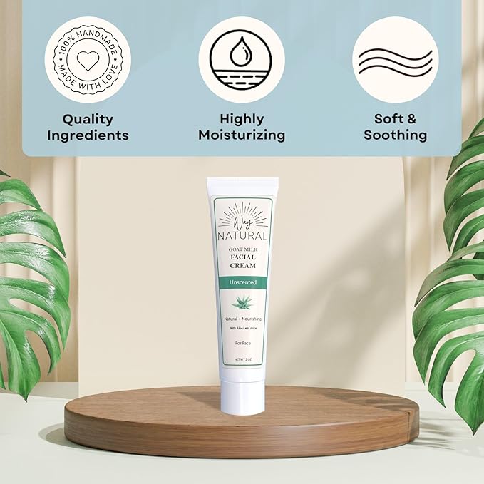 Goat Milk Lotion, Fragrance-Free - Natural Facial Moisturizer for Women & Men w/Aloe - Hydrating Face Moisturizer for Dry Skin, Day & Night - Unscented Goat Milk Face Cream - 2oz Tube