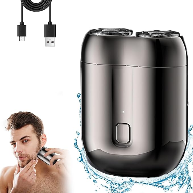 Mini Electric Shaver for Men, Upgrade Pocket Dual Head Shaver, Pocket Size Portable Razor USB Close Battery Rechargeable Waterproof Compact Electric Razor for Car, Travel, Office, Home Use (Gray)
