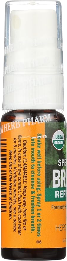 Herb Pharm Breath Refresher Certified Organic Herbal Fresh Breath Spray with Spearmint Essential Oil - 1/2 Ounce