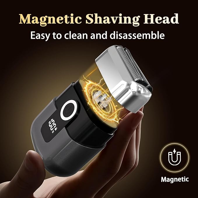 Electric Foil Shaver for Men: Mini Electric Razor for Face/Beard - 3 Floating Blades Cordless Razor with LED Display - IPX7 Waterproof Wet Dry Shaving for Travel & Home, USB Type C
