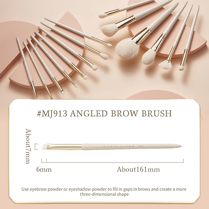 Bisque Series Angled Brow Brush for Filling Defining Brows with Powder Painted Birch Handle with Soft Nylon Bristles MJ913
