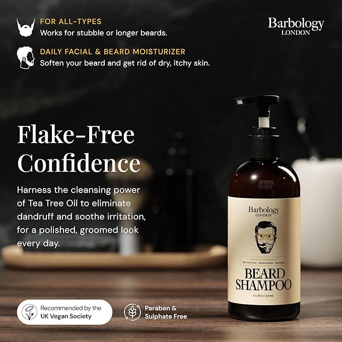 2-in-1 Beard and Face Shampoo for Men with Jojoba Oil, Argan Oil, and Avocado Oil, Conditions Dry, Itchy and Coarse Facial Hair, 10oz Pump