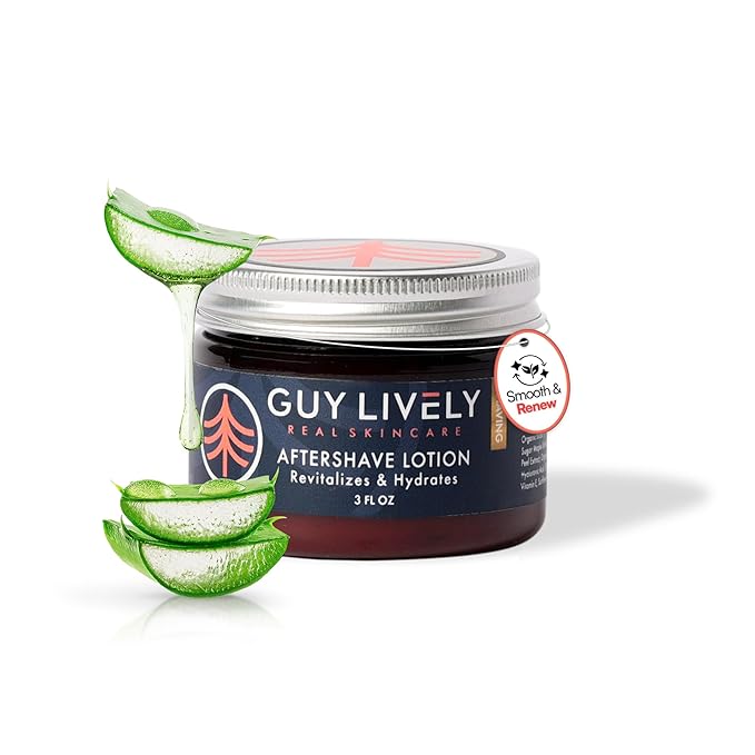 Guy Lively Men’s After Shave Lotion, Unscented Alcohol‑Free Post Shave for Sensitive Skin with Organic Aloe & Hyaluronic Acid, Hydrating Vegan Formula Reduces Razor Burn, Redness & Irritation, 3 fl oz