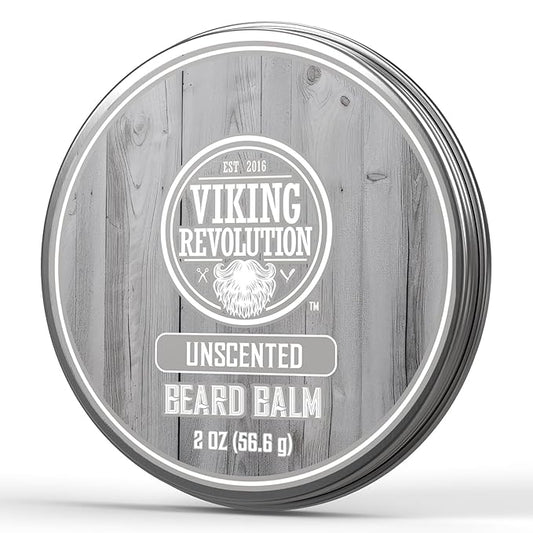 Viking Revolution Unscented Beard Balm for Men - Beard Butter with Argan Oil and Jojoba Oil Softener and Moisturizer Styling Balm - Gifts for Men with Beeswax and Shea Butter (1 Pack, 2oz)