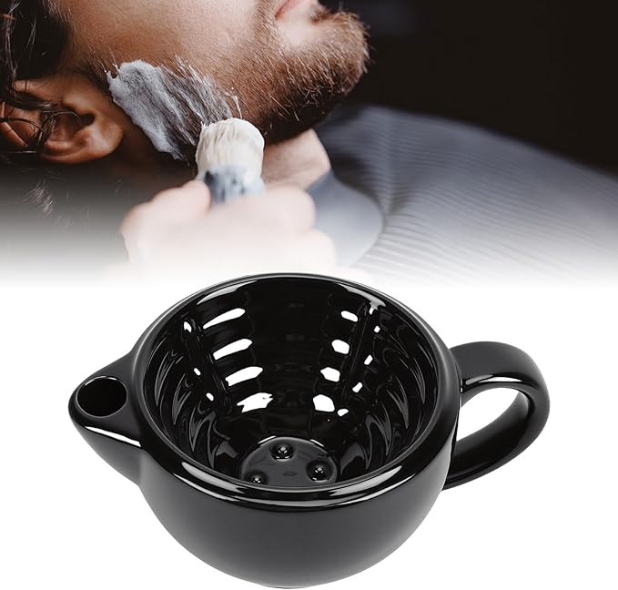 ZJchao Ceramic Shaving Bowl, Dual Chamber Heat Retention Shaving Mug with Wide Mouth for Wet, Oversized Handle for Secure Grip (Double Layer)