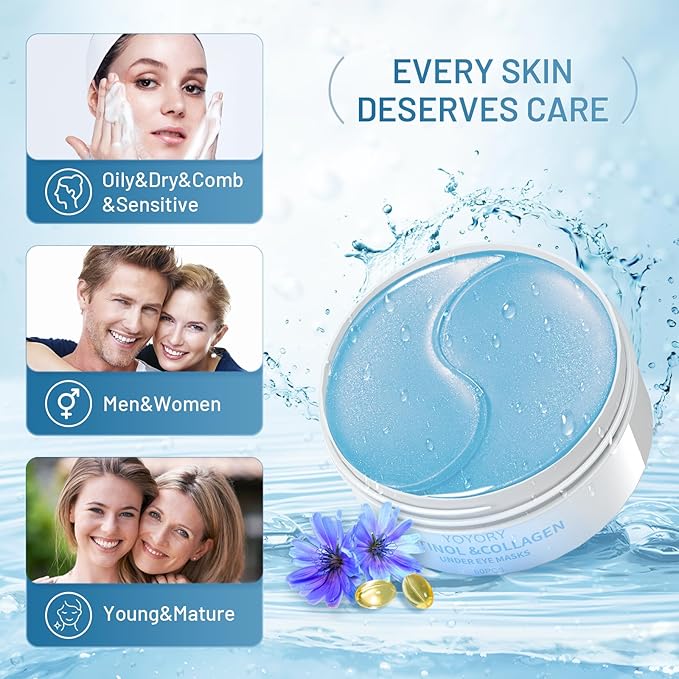 Under Eye Patches Masks - for Puffy Eyes, Fine Lines, Dark Circles,Wrinkles, Eye Bags Treatment with Collagen and Hyaluronic Acid,Firming & Cooling, Moisturizing and Hydrating Blue (60 Pcs)