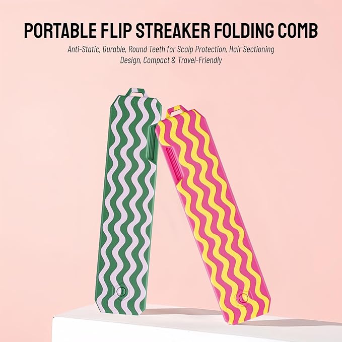 Protable Folding Hair Comb for Men, 2 in 1 Pocket Combs - Fine Tooth Comb, Styling for Everyday Grooming & Combing Hair, Beards and Mustaches (Green)
