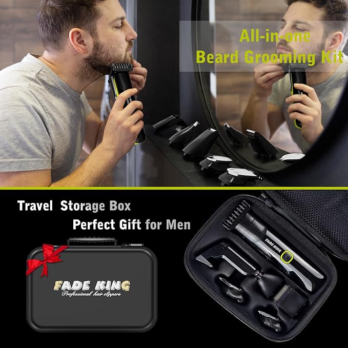 FADEKING Beard Trimmer for Men, Professional Hair Trimmer, Waterproof Electric Beard Trimmer Razor for Nose, Body, Face & Mustache, Cordless Hair Clippers, Grooming Gifts for Men (Yellow)