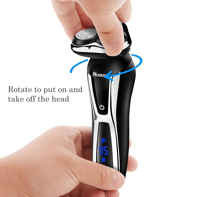 SURKER Electric Shaver Razor Cordless Beard Trimmer for Men Nose Hair Trimmer 3 in 1 Grooming Kit Plus 1 Facial Cleansing Brush Waterproof USB Rechargeable Dry Wet