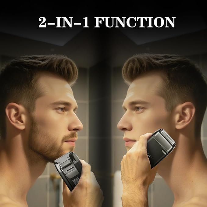 Latest 2-in-1 Electric Shaver Facial Mesh Shaver - Portable Cordless Shaver - Hidden Trimmer and Fast Charging Function - (3150 Mesh Holes, 60 Blades) Black