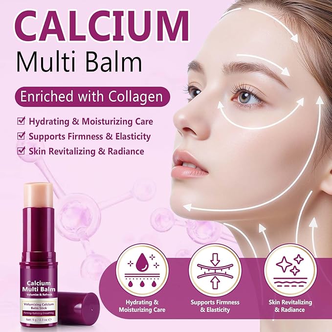 Calcium Volume Multi Balm Stick– Moisturizing Face Balm with Collagen & Vitamin E – Hydrating Skincare Stick for Eyes, Neck & Lips – Smooth Texture, Dewy Finish, Suitable for All Skin Types