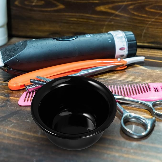FRCOLOR Reusable Plastic Shaving Soap Bowl for Men, Shave Soap Mug with Foam Brush Holder, Black Shaving Cup for Home and Travel Use