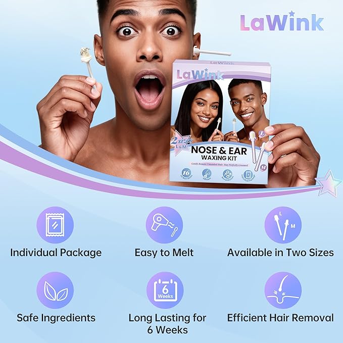 Pre Wax Nose Sticks Kit For Men, 16 Sticks, Ear Hair Removal, Nose Waxing, 15-20 Uses Ear wax kit Hair Removal for Men and Women,Safe Quick Painless Hair Remover Kit