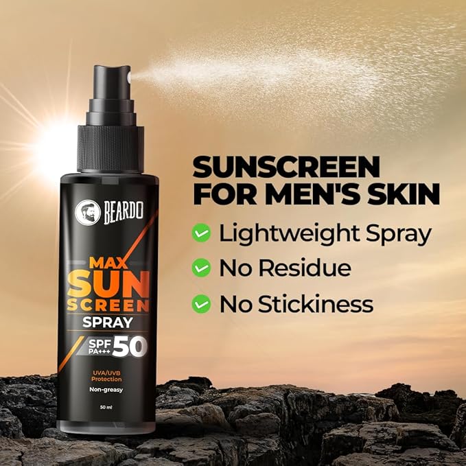 Beardo Max Sunscreen Spray for Men 50ml | Non-greasy Sunscreen | Suitable for Oily, Acne Prone Skin | Oil Free Sunscreen