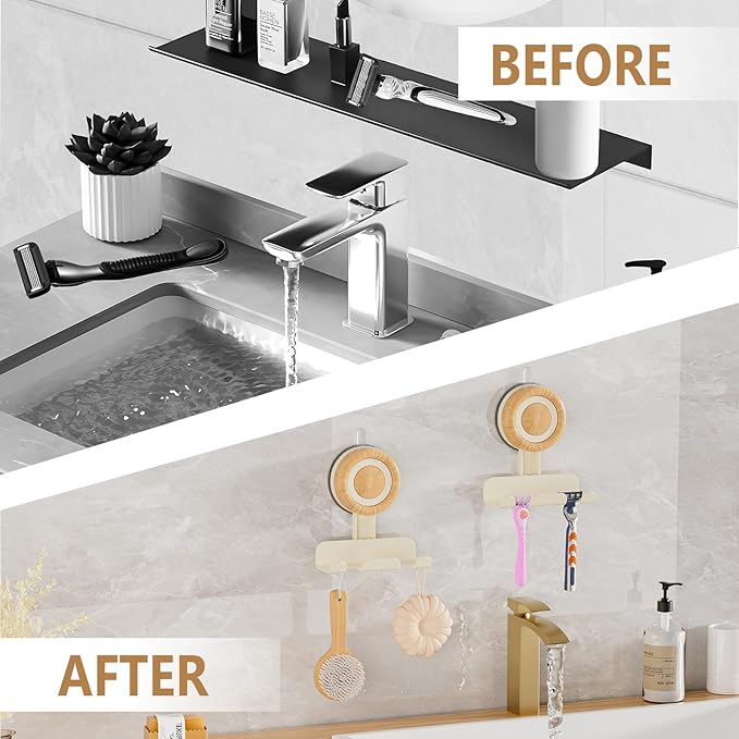 Razor Holder for Shower 2 Pack, Suction Cup Shaver Holder for Wall, Removable&Reusable Suction Cup Hooks for Bathroom, Damage-Free Suction Shower Hooks, Wall Mounted Razor Stand, Beige